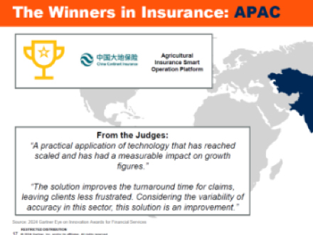 中国大地保险荣获“Gartner2024金融服务创新奖”亚太区冠军